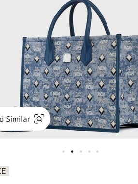MCM Blue Monogram Visetos Structured Tote Size Medium